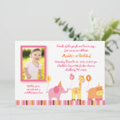 甘いサファリのジャングルの動物の誕生日の招待状 招待状 (スタンド正面)