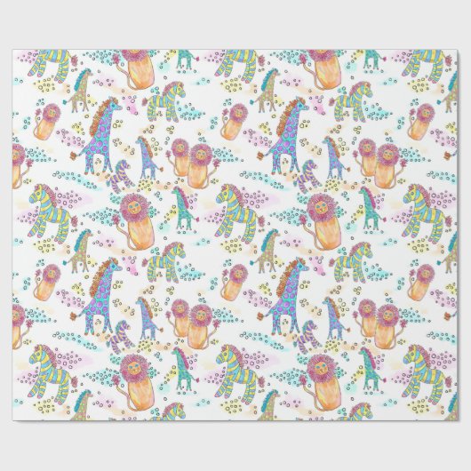 甘いサファリのベビーのジャングルの動物のギフト用包装紙 ラッピングペーパー (フラット)