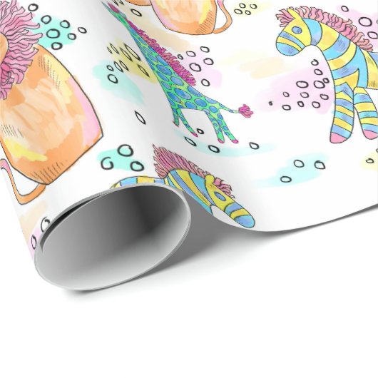 甘いサファリのベビーのジャングルの動物のギフト用包装紙 ラッピングペーパー (ロールコーナー)