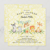 甘いサファリの動物の赤男女兼用ちゃんシャワー 招待状 (正面/裏面)