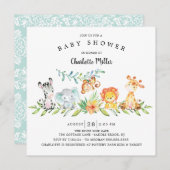 甘いサファリの動物男女兼用の赤ちゃんシャワー 招待状 (正面/裏面)