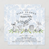 甘いサファリ動物の男の子ベビースシャワー 招待状 (正面/裏面)