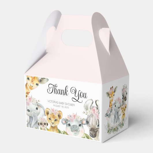 甘いサファリ動物の赤ちゃんシャワーお気に入りボックス フェイバーボックス (正面サイド)