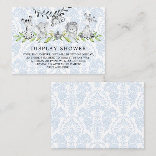 甘いサファリ動物の赤ちゃんシャワーギフトディスプレイ エンクロージャーカード (正面/裏面)