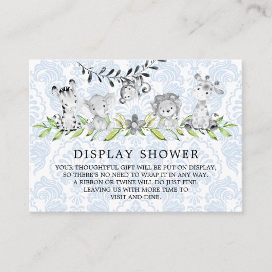 甘いサファリ動物の赤ちゃんシャワーギフトディスプレイ エンクロージャーカード (正面)