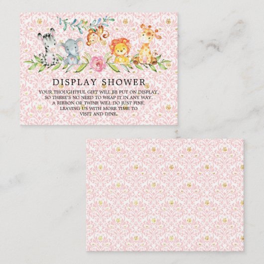 甘いサファリ動物の赤ちゃんシャワーギフトディスプレイ エンクロージャーカード (正面/裏面)