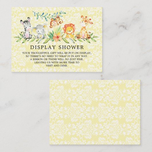 甘いサファリ動物の赤ちゃんシャワーギフトディスプレイ エンクロージャーカード (正面/裏面)