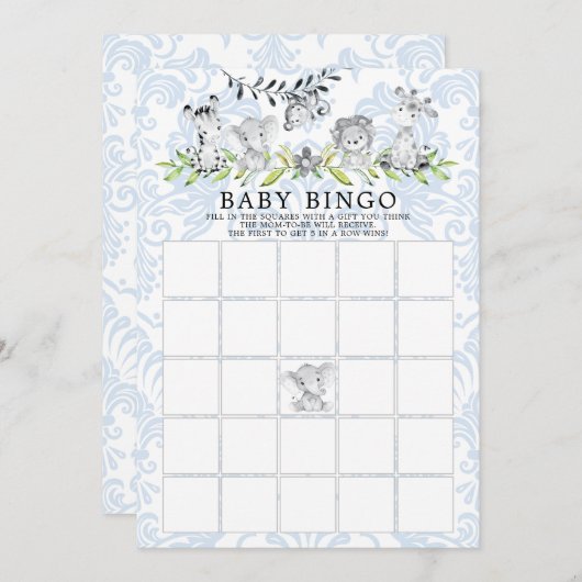 甘いサファリ動物ビンゴ赤ちゃんシャワーゲーム 招待状 (正面/裏面)