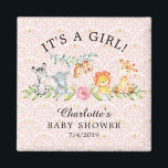 甘いサファリ動物ベビーシャワー好みマグネット マグネット<br><div class="desc">ピンクのダマスクの背景にゼブラ、象、ライオン、キリン&サルを特徴とする女の子の赤ちゃんシャワーのための甘いジャングル動物の磁石。私たちの店で利用可能なマッチング項目。</div>