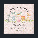 甘いサファリ動物ベビーシャワー好みマグネット マグネット<br><div class="desc">ピンクのダマスクの背景にゼブラ、象、ライオン、キリン&サルを特徴とする女の子の赤ちゃんシャワーのための甘いジャングル動物の磁石。私たちの店で利用可能なマッチング項目。</div>