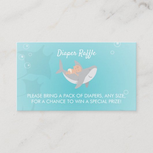 甘いサメ赤ちゃんシャワーおむつラッフル エンクロージャーカード (正面)