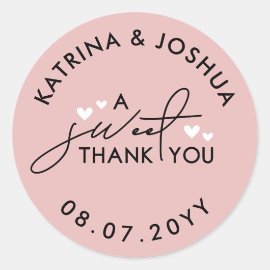 甘いサンキューダスティピンクハート結婚式の引き出物 ラウンドシール (正面)