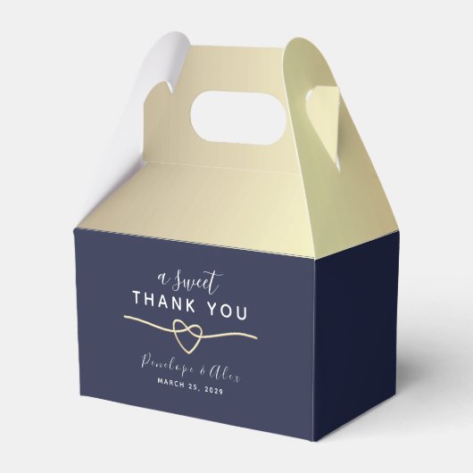 甘いサンキューネイビーブルー結婚式の引き出物ボックス フェイバーボックス (裏面サイド)