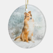 甘いシェットランド・シープドッグのクリスマスのオーナメント セラミックオーナメント (左)