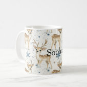 甘いシカの青いクリスマスの雪の結晶 コーヒーマグカップ (正面左)
