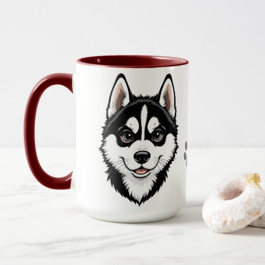 甘いシベリアのハスキーの子犬 マグカップ (ドーナツ付き)