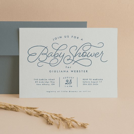 甘いシンプルかわいい青い赤ちゃんシャワー 招待状