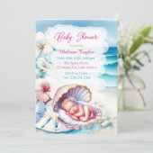 甘いシーサイドガールの赤ちゃんシャワー海岸をテーマに 招待状 (スタンド正面)