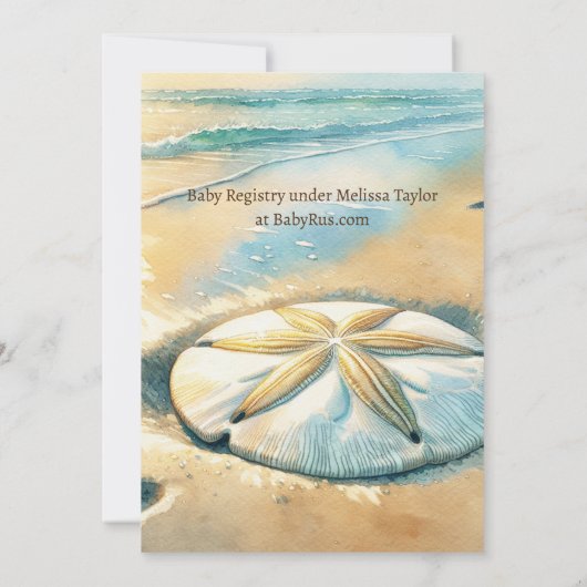 甘いシーサイドボーイの赤ちゃんシャワー海岸をテーマに 招待状 (裏面)