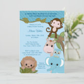 甘いジャングルのベビーのベビーシャワーの招待状の青 招待状 (スタンド正面)