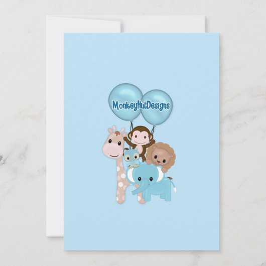 甘いジャングルのベビーのベビーシャワーの招待状の青 招待状 (裏面)