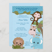 甘いジャングルのベビーのベビーシャワーの招待状の青 招待状 (正面/裏面)