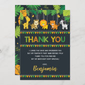 甘いジャングルサファリの野生動物の第1誕生日 サンキューカード (正面/裏面)