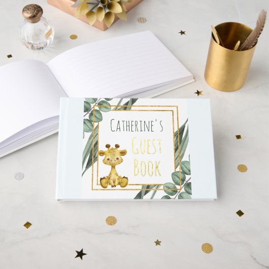 甘いジャングルサファリキリン植物性ベビーシャワー ゲストブック (正面見開き)
