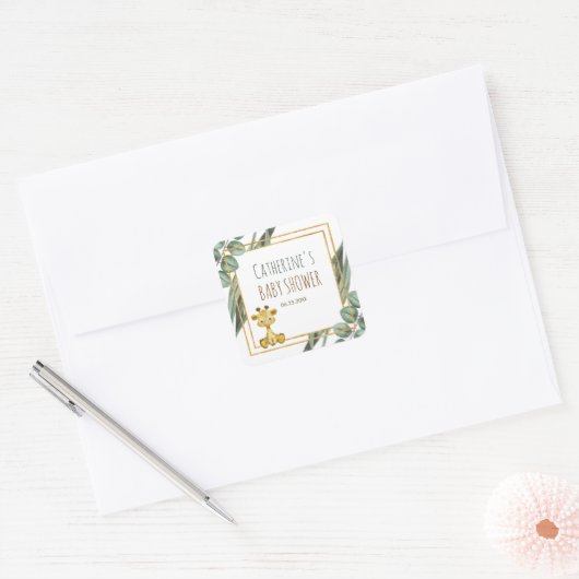 甘いジャングルサファリキリン植物性ベビーシャワー スクエアシール (封筒)