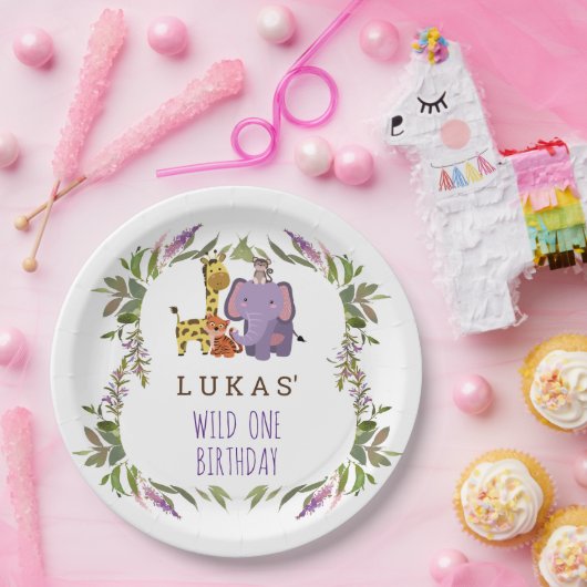 甘いジャングルサファリ動物の誕生日 ペーパープレート (パーティー)