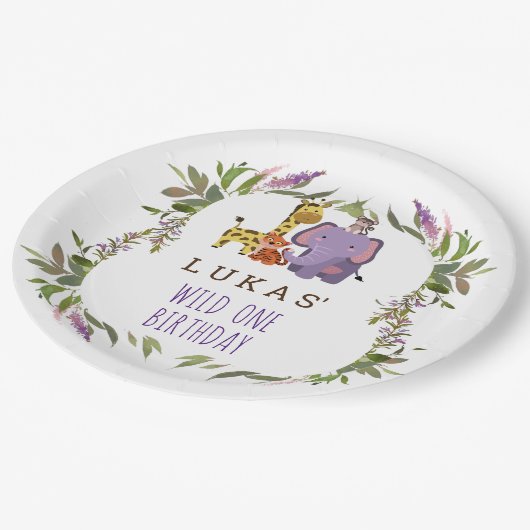 甘いジャングルサファリ動物の誕生日 ペーパープレート (アングル)