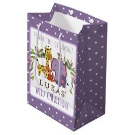 甘いジャングルサファリ動物の誕生日 ミディアムペーパーバッグ