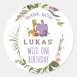 甘いジャングルサファリ動物の誕生日 ラウンドシール