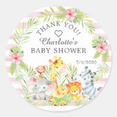 甘いジャングル動物の赤ちゃんシャワーありがとう ラウンドシール (正面)