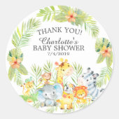 甘いジャングル動物の赤ちゃんシャワーありがとう ラウンドシール (正面)