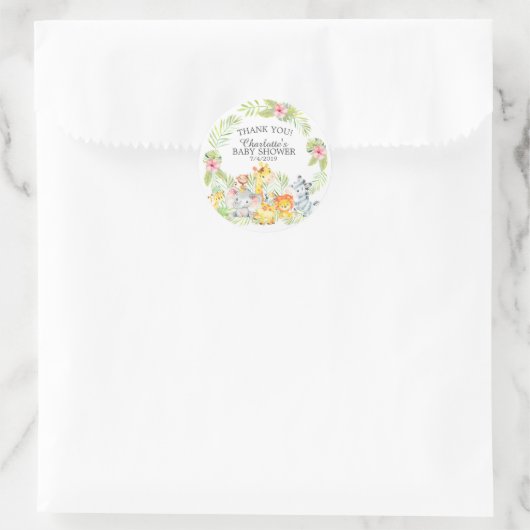 甘いジャングル動物の赤ちゃんシャワーありがとう ラウンドシール (バッグ)