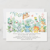 甘いジャングル動物ニュートラルベビーシャワー 招待状 (正面)