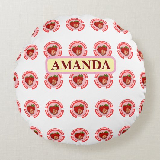 甘いジューシーなイチゴ夏の果物 ラウンドクッション (正面)