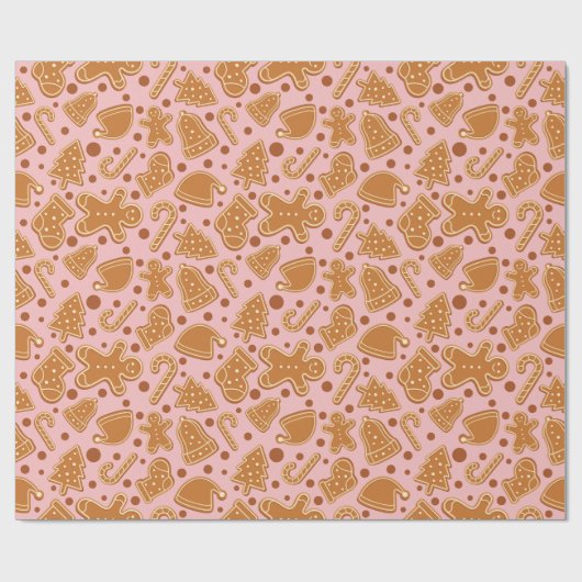 甘いジンジャーブレッドクッキーのクリスマスピンクのシームレス ラッピングペーパー (フラット)