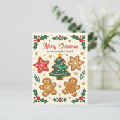 甘いジンジャーブレッドクッキーHollyベリーのクリスマス シーズンポストカード (スタンド正面)