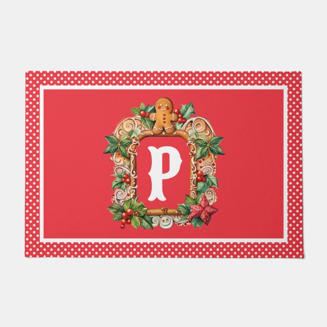 甘いジンジャーブレッドモノグラム ドアマット (正面)