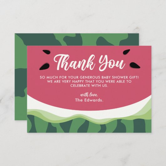 甘いスイカありがとう夏の赤ちゃんシャワー サンキューカード (正面/裏面)