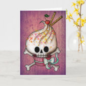 甘いスカルのカップケーキ カード (黄色い花)