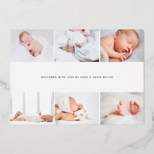 甘いスクリプトフォトコラージフォイル誕生のお知らせ 箔招待状 (裏面)