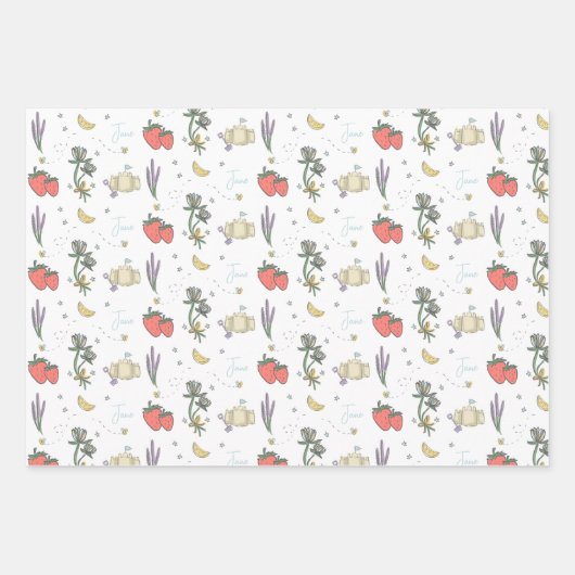 甘いスケッチサマーベリー最初の赤ちゃんシャワー ラッピングペーパーシート (正面2)