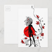 甘いスタイリッシュ猫のエレガント女性のシルエット ポストカード (正面/裏面)