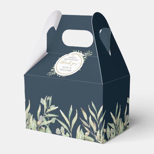 甘いスタート ディープシー ブルー グリーン ウェディング フェイバーボックス (正面サイド)