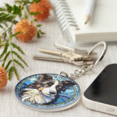 甘いステンドグラスのオーストラリアの羊飼い犬 キーホルダー (正面右)