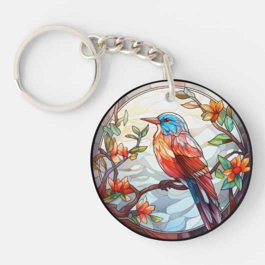 甘いステンドグラスのカワセミ キーホルダー (正面)
