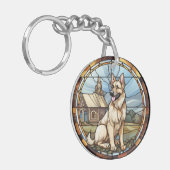甘いステンドグラスのドイツの羊飼い犬 キーホルダー (正面左)